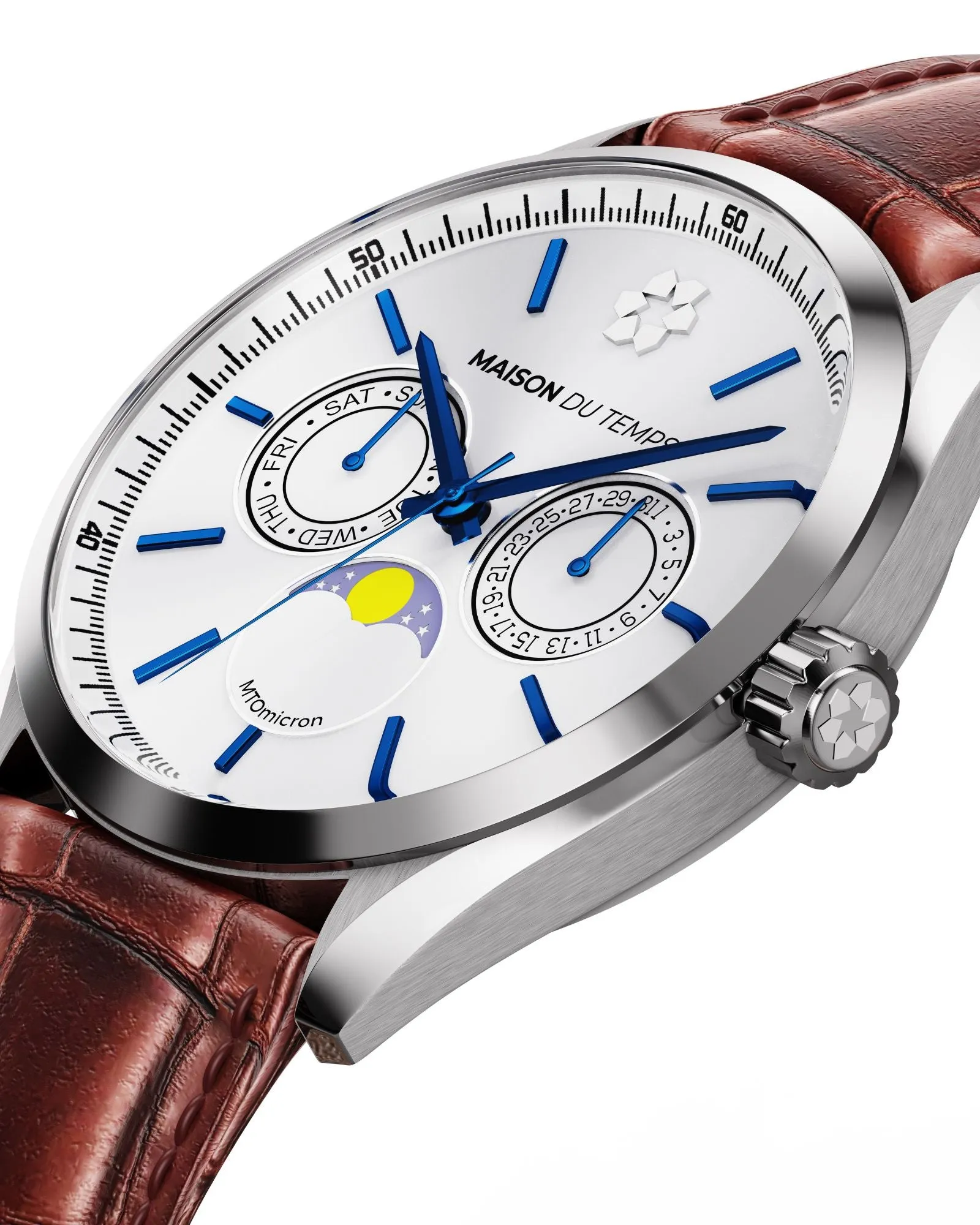 MTOmicron MoonPhase Blanc Cuir Marron - Image 3